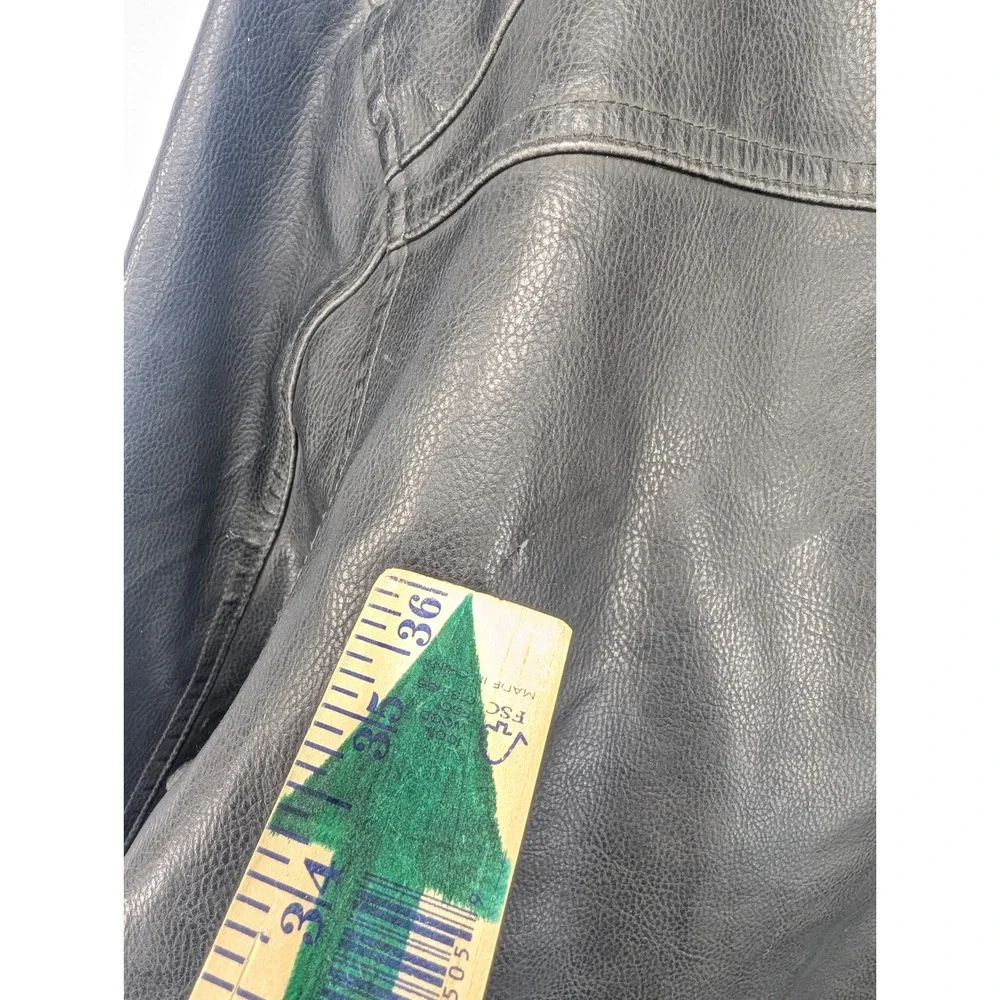 Arizona Jean Company Mens Faux‎ Leather Jacket Black Full Zip L G Ribbed Collar